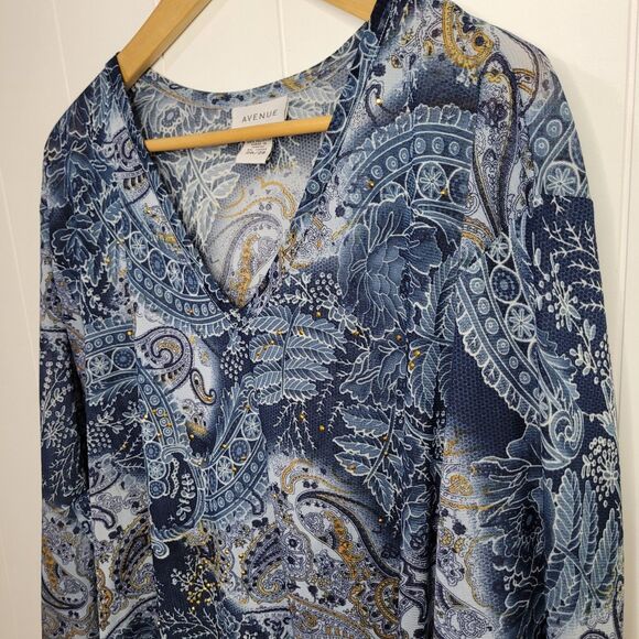 Avenue Womens Top Size 26/28 4X Boho Blue Embellished - Picture 4 of 7